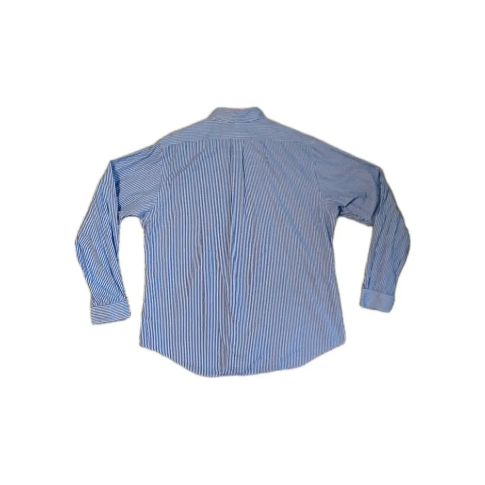 Vintage Polo Ralph Lauren Shirt 17 1/2 XL Blue White Striped Custom Fit XL 17.5